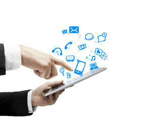 hands holding touch pad