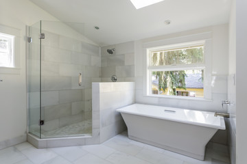 Fototapeta na wymiar Modern bathroom with shower and bathtub