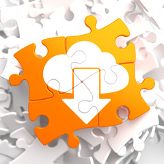 Cloud with Arrow Icon on Orange Puzzle.