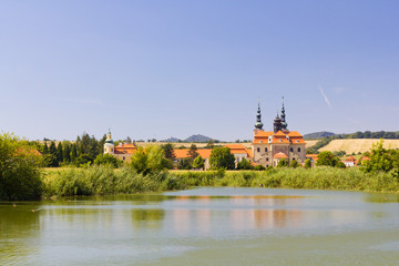 Fototapeta premium Velehrad Christian Cathedral and a small pond