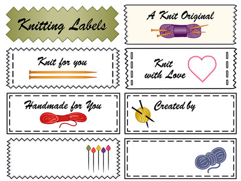 Knitting Sewing Labels, yarn, needles, do it yourself copy space