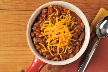 Chili with cheddar cheese