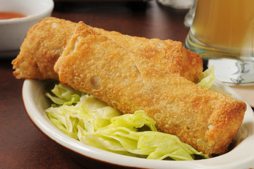 Egg rolls and beer