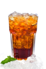 Cola with ice in a glass