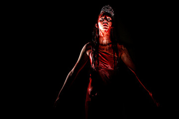 Scary Woman Dripping in Blood Wearing Prom Dress