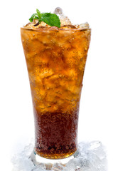 Cola with ice in a glass