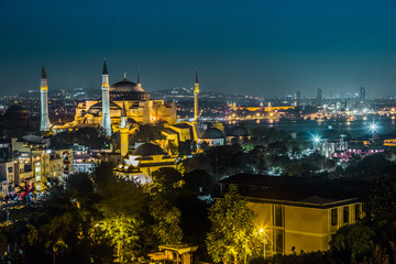 Evening view of the Hagia Sophia in Istanbul, Turkey