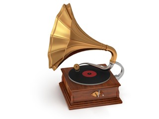 Fototapeta premium 3d old vintage gramophone isolated on white