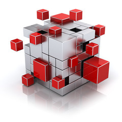 teamwork business concept - cube assembling from blocks