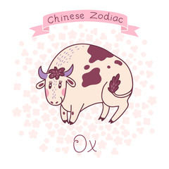 Chinese Zodiac - Ox. Vector illustration.