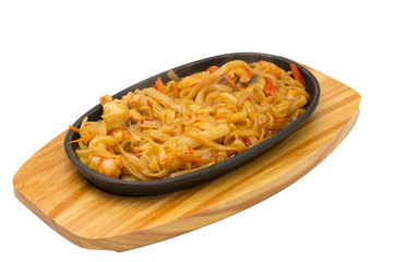 udon noodles in plate isolated on white background