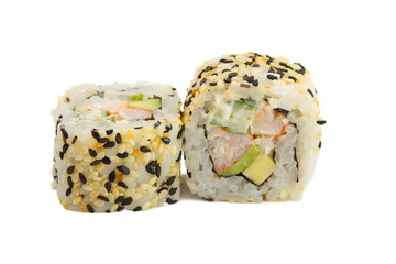 sushi roll with sesame isolated on white background