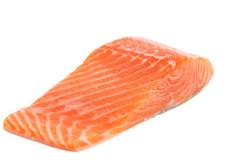 Raw salmon fillet isolated on white background
