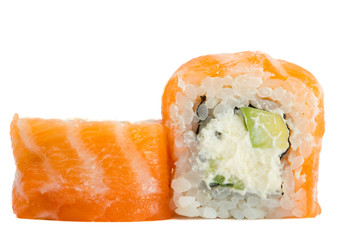 sushi roll with salmon isolated on white background
