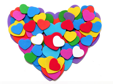 Colorful heart of hearts isolated on white background. Valentine