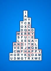 blue christmas cross word tree card