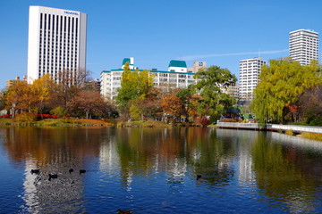 中島公園　菖蒲池と札幌パークホテル　北海道札幌市中央区