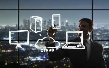 businessman drawing network