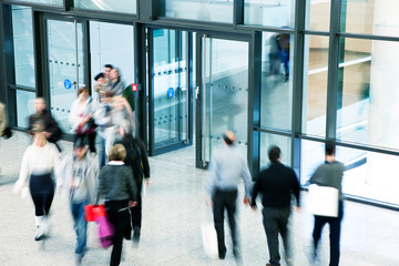 Commuters Rushing in Corridor, Motion Blur