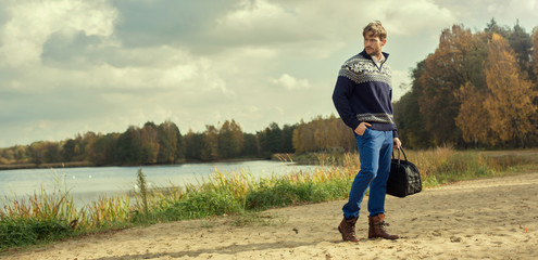 Handsome man wearing norwegian sweater