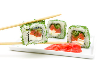 Japanese cuisine - rolls on a white background close-up