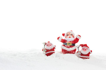 christmas composition with snow and decoration on white backgrou