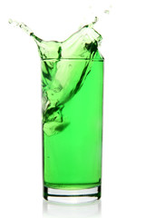 Green soft drink with splash