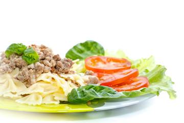 Cooked noodles with boiled meat