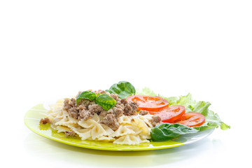 Cooked noodles with boiled meat