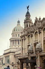 Fototapeta na wymiar Cuba.The Capitol building and the Great Theater of Havana