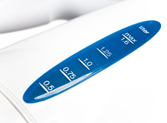 Measured mark water level of the electric kettle close up