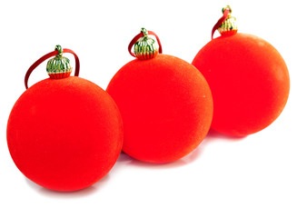 Red New Year's balls, isolated on a white background..