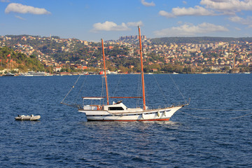 Traditional Turkish design, two masted wooden sailing boat