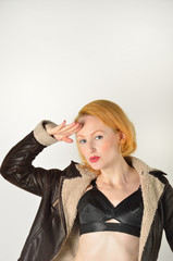 Fototapeta premium Saluting Red Head in jacket