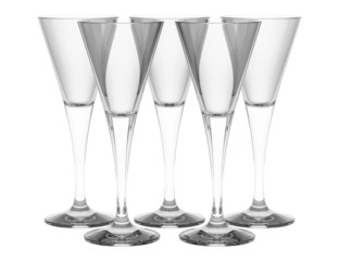 empty champagne glasses isolated on white background