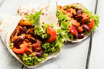 Burrito. Tortilla with meat and beans