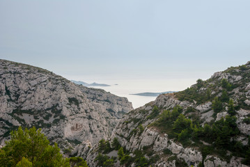 Fototapeta na wymiar Hills, mountains and see of Calanque national park, Marseille