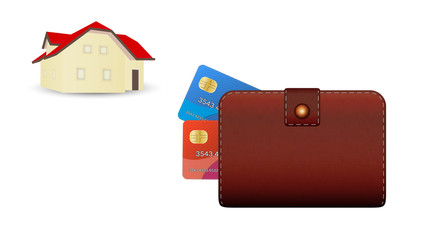 wallet, credit card and house