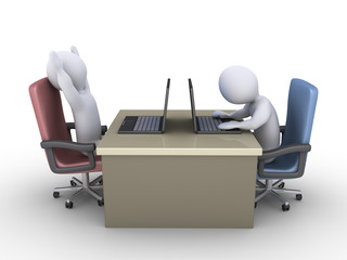 Happy person with laptop and another sad