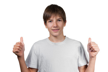 Young boy showing ok