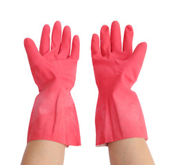 Obraz premium gloves for cleaning with hand on white background