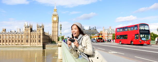 Fototapeta premium London travel banner - woman and Big Ben
