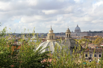Fototapeta na wymiar Panoramic Rome with St Peters Basilica