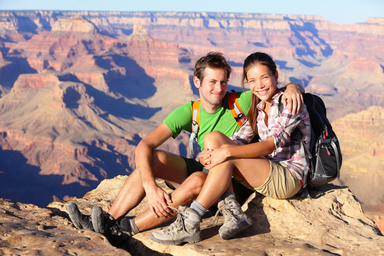 Hiking Couple Portrait - Hikers In Grand Canyon