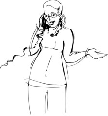 woman with glasses talking on the phone