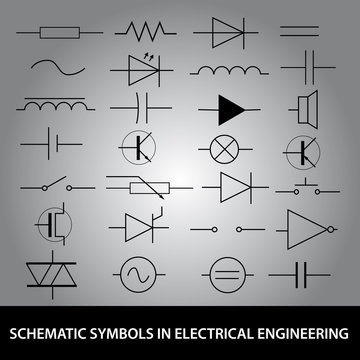 schematic symbols in electrical engineering icon set eps10
