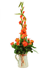 Floral bouquet of roses and gladioluses arrangement centerpiece