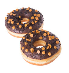 chocolate donuts on a white background