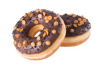 chocolate donuts on a white background