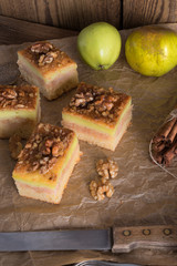 apple strudel with vanilla pudding and nuts